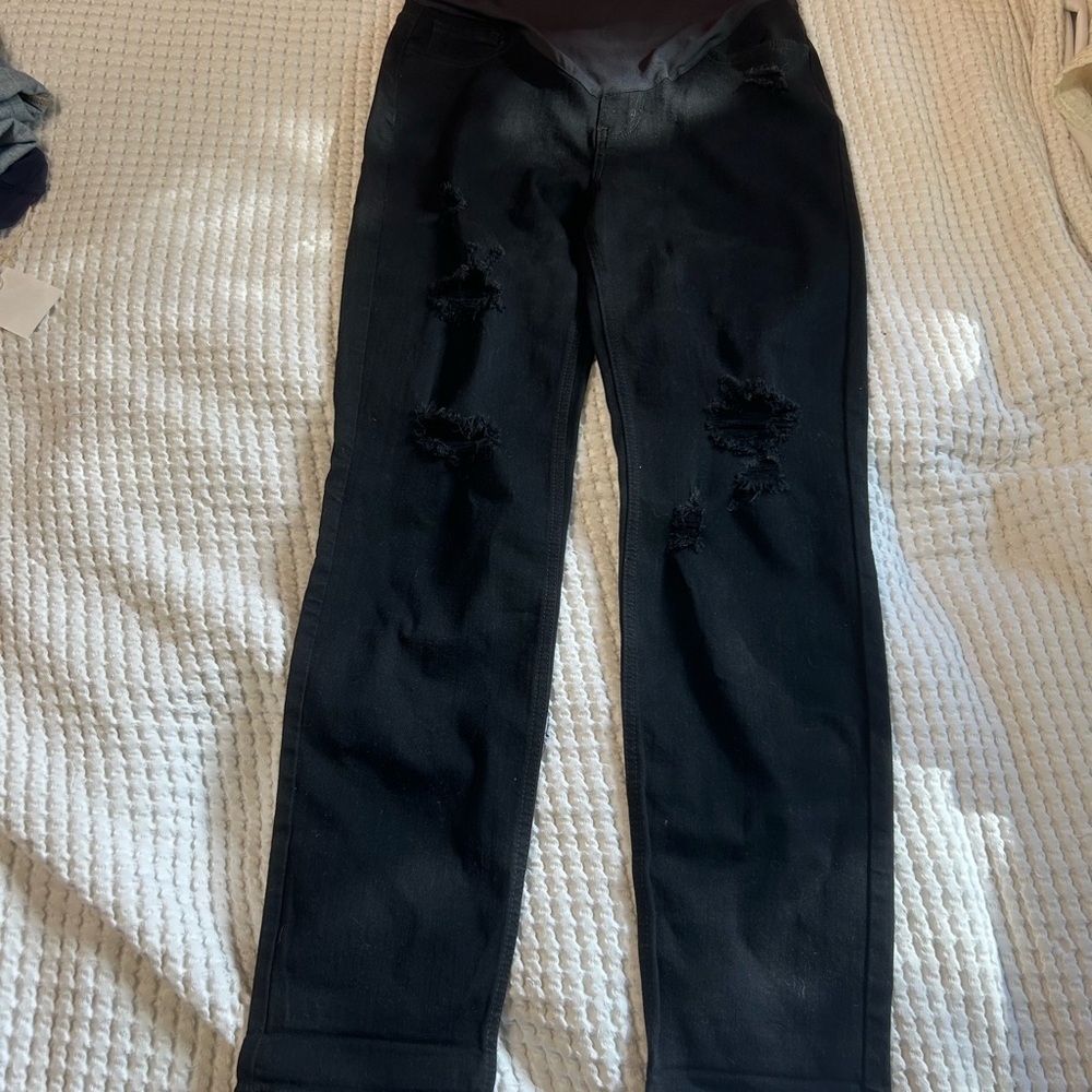 NWOT pink blush Black Distressed maternity Jeans